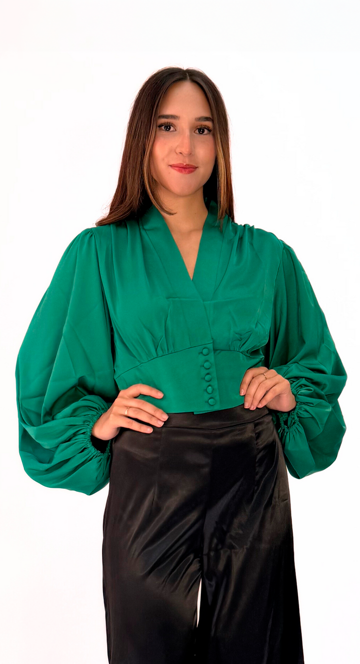 Emma Clara - Blusa Manga larga estilo Bombacha Verde Esmeralda