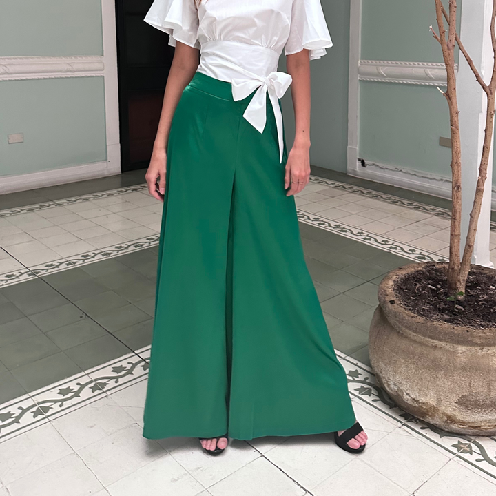 Emma Clara - Palazzo Tela Satinada Verde Esmeralda