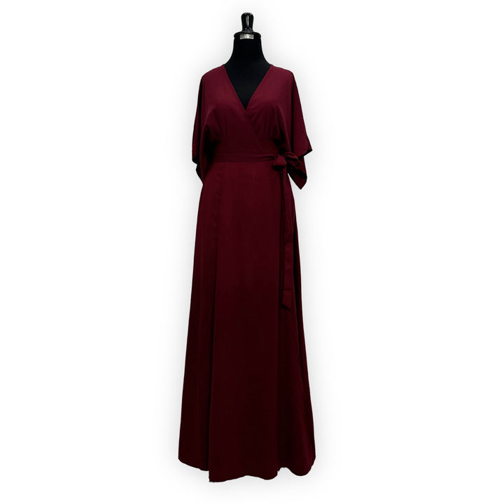 Emma Clara - Vestido Envolvente Manga Murciélago EC0258 Borgoña