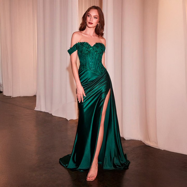 Emma Clara - Vestido de fiesta Corset pedrería Luciana Verde Esmeralda