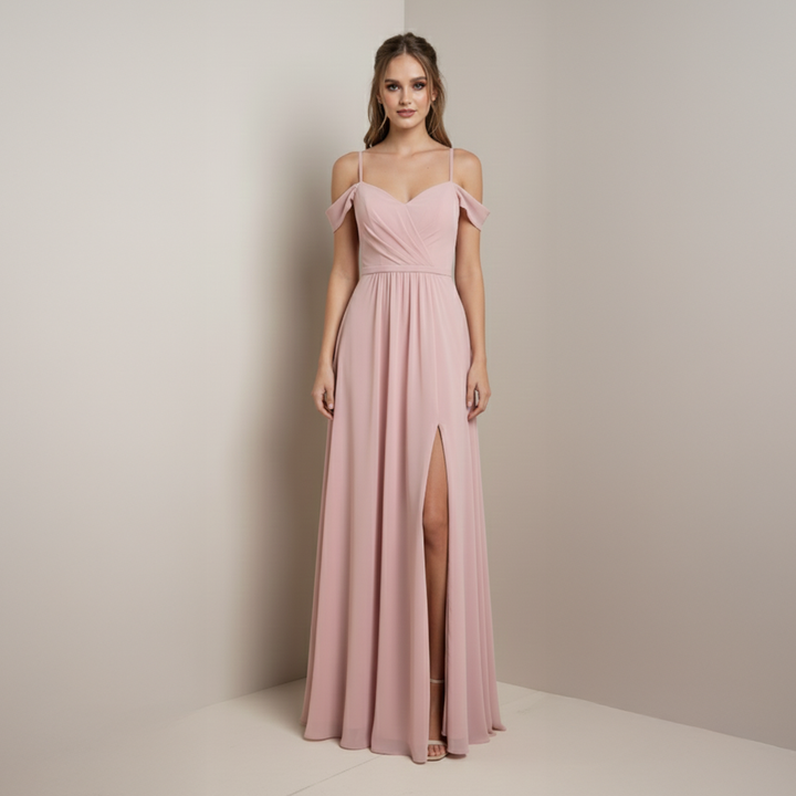 Emma Clara - Vestido Largo Gasa Escote Cruzado Ámbar Rosa
