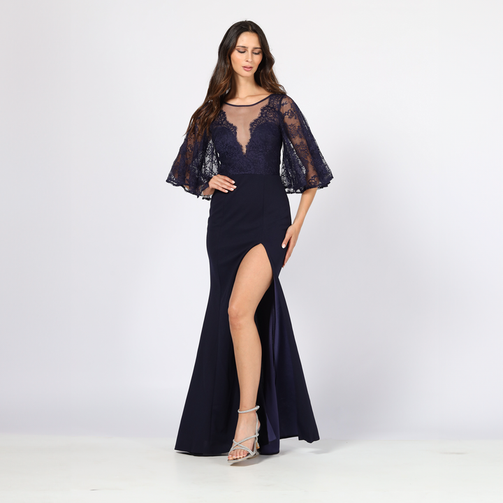 Emma Clara - Vestido de Fiesta Manga 3/4 Luisa Azul Marino