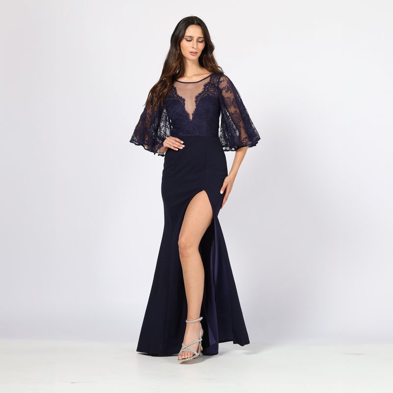 Emma Clara - Vestido de Fiesta Manga 3/4 Luisa Azul Marino