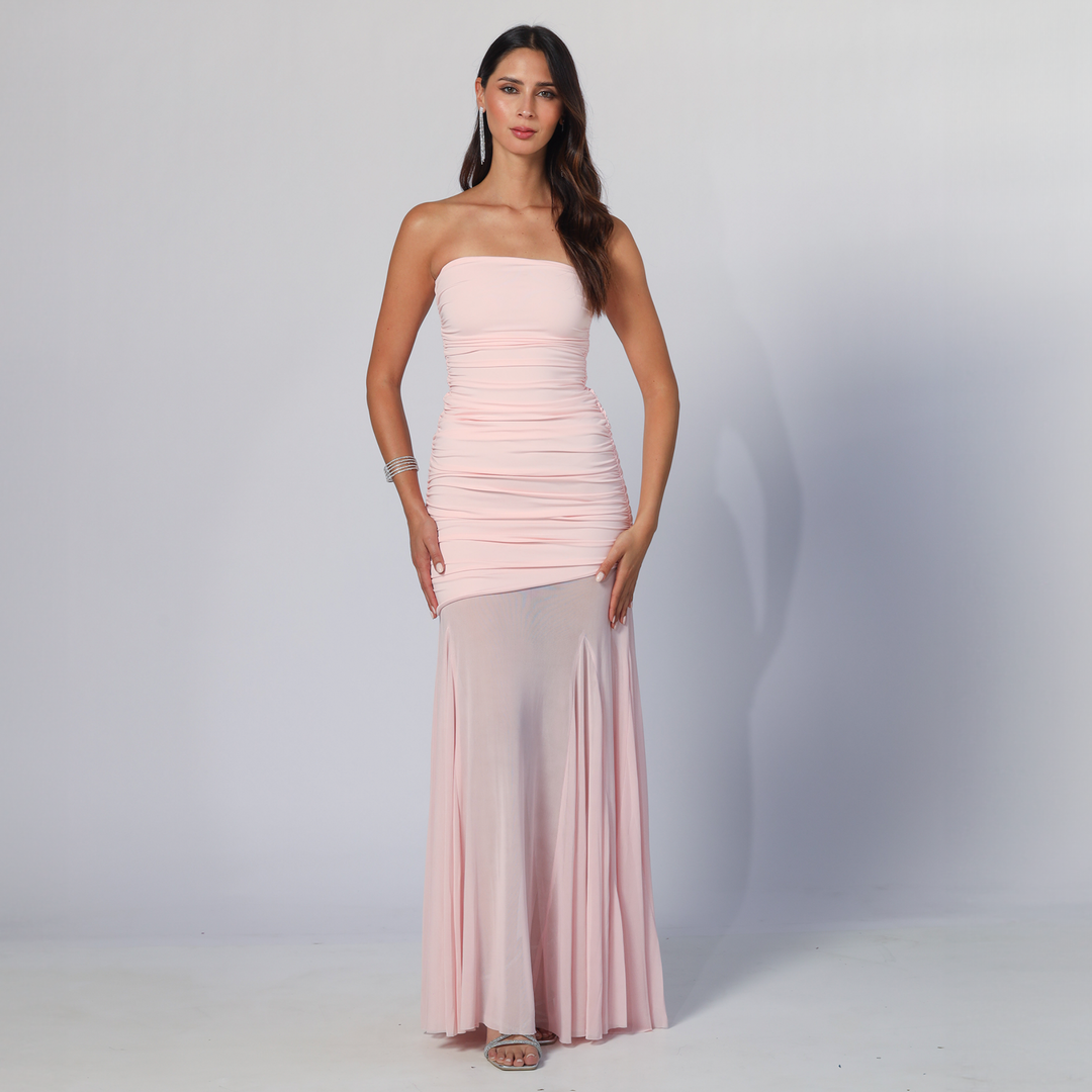 Emma Clara - Vestido de Fiesta Strapless Drapeado Eda Rosa Pastel