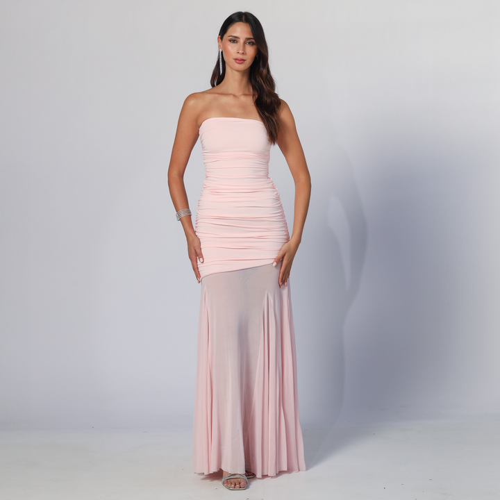 Emma Clara - Vestido de Fiesta Strapless Drapeado Eda Rosa Pastel
