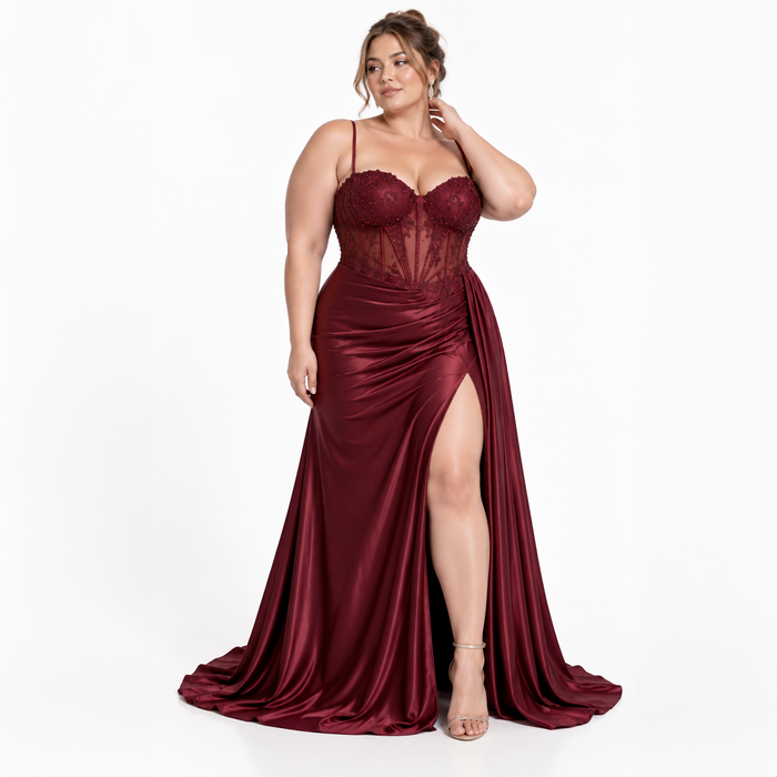 Emma Clara - Vestido De Fiesta Corset y Abertura Violeta Borgoña — talla 2XL