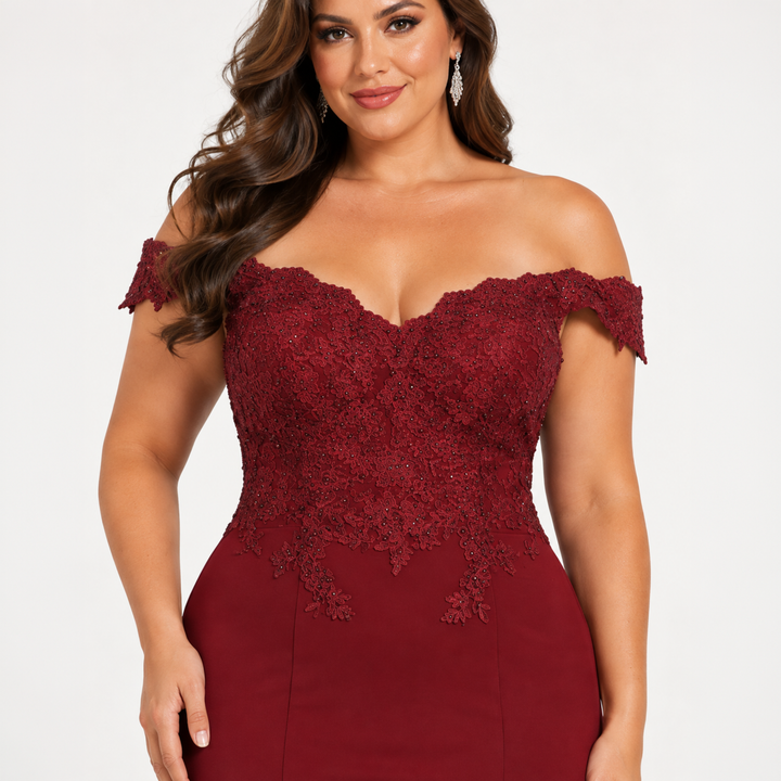 Emma Clara - Vestido de Fiesta Ajustado Sirena Cristi Borgoña