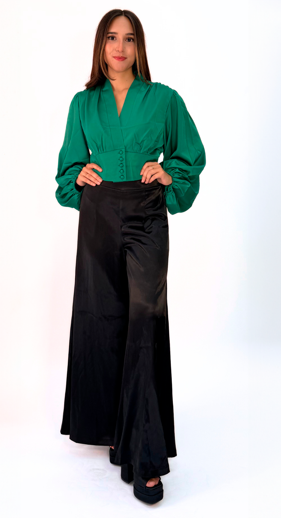 EMMA CLARA - PANTALÓN PALAZZO SATÍN NEGRO