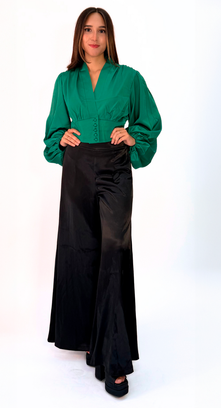 EMMA CLARA - PANTALÓN PALAZZO SATÍN NEGRO