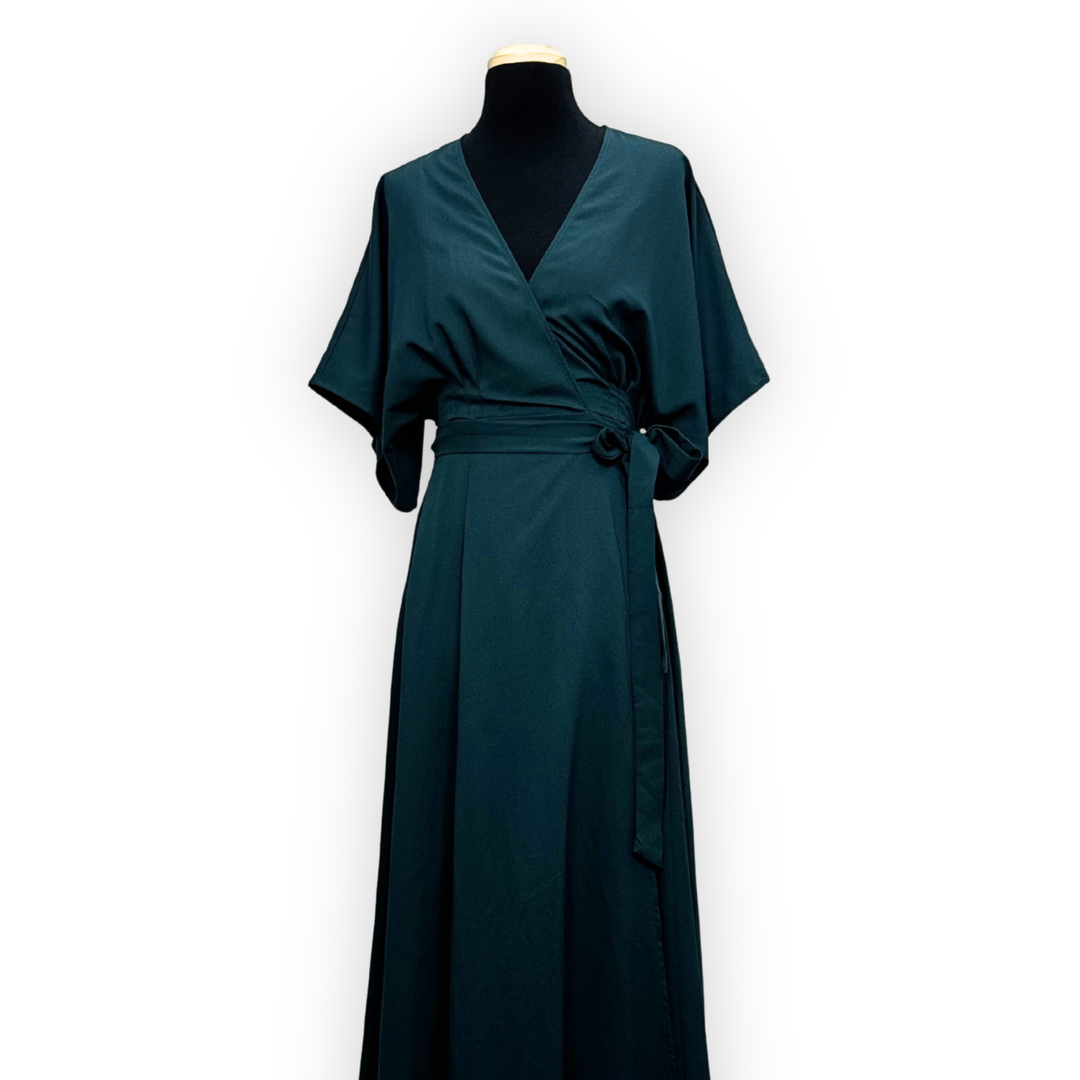 Emma Clara - Vestido Envolvente Manga Murciélago EC0258 Verde Esmeralda