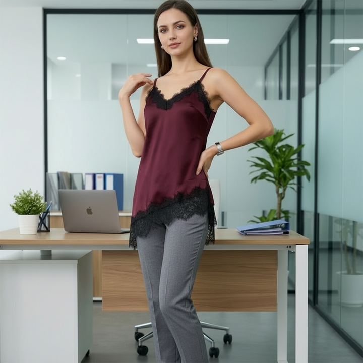 Emma Clara - Polera Lencera Encaje Elisa Borgoña