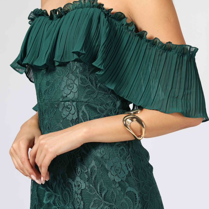 Emma Clara - Vestido Corto Encaje Plisado Fiesta Maca Verde Esmeralda