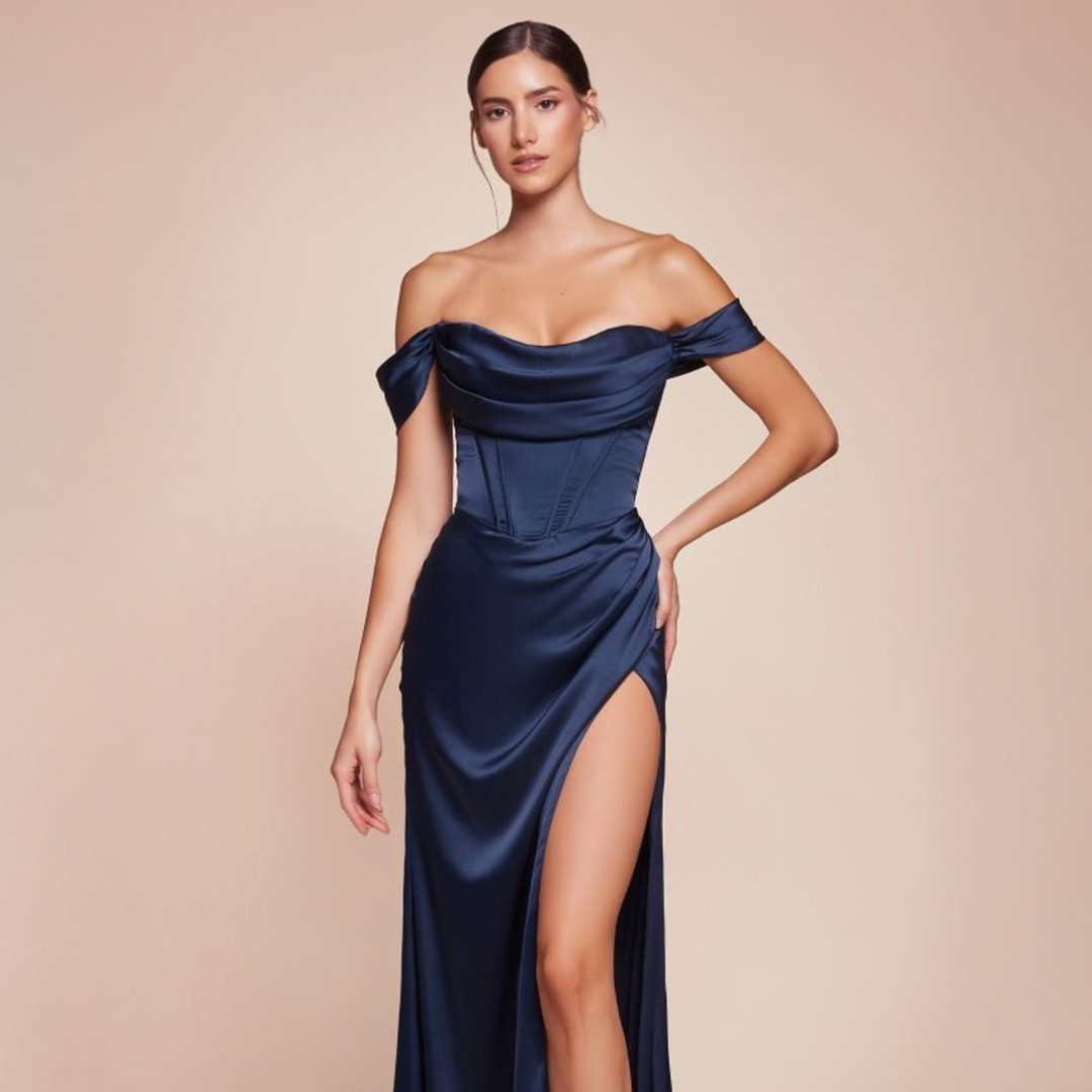 Emma Clara - Vestido De Fiesta Corset Satín Amaya Azul Navy