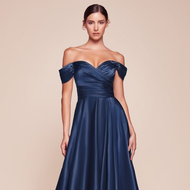 Emma Clara - Vestido Fiesta Escote Bardot Azul Marino EC0251