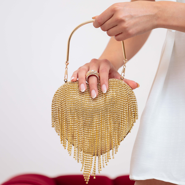 Emma Clara - Cartera de Fiesta Corazón con Strass Dorado