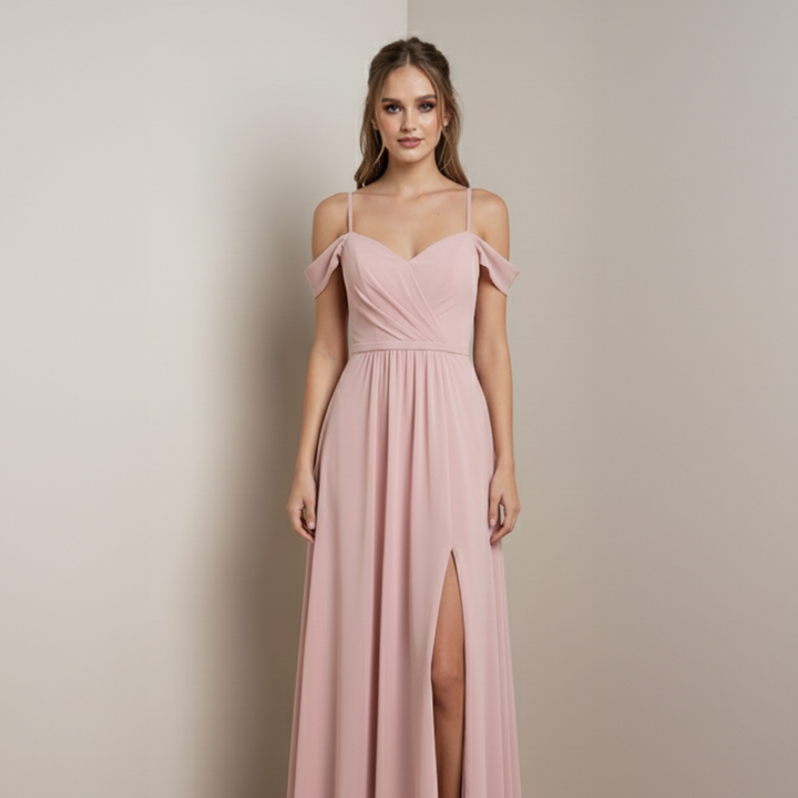 Emma Clara - Vestido Largo Gasa Escote Cruzado Ámbar Rosa