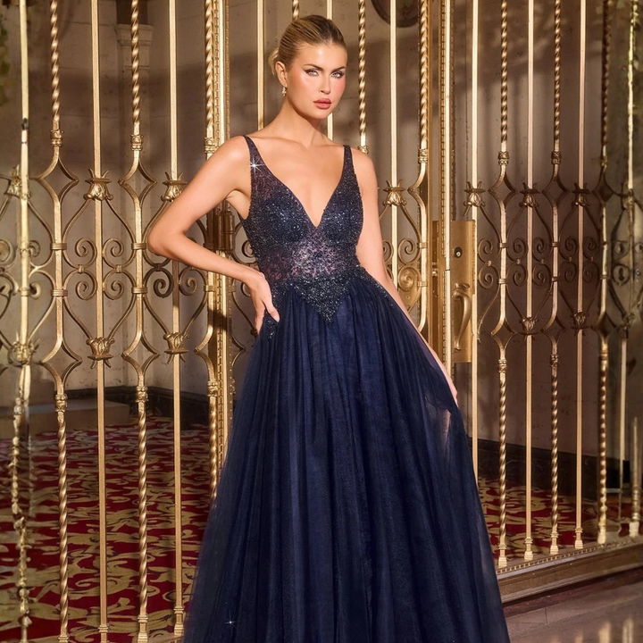 Emma Clara - Vestido de Fiesta Brillante Olga Azul Navy