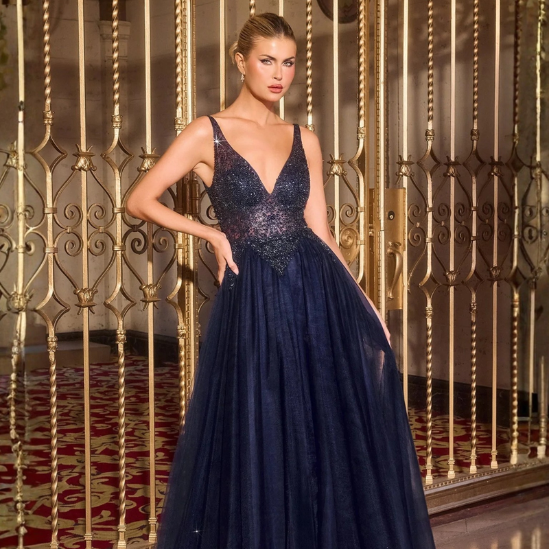 Emma Clara - Vestido de Fiesta Brillante Olga Azul Navy