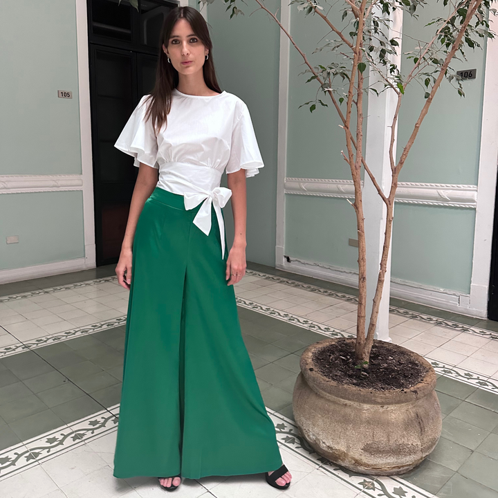 Emma Clara - Palazzo Tela Satinada Verde Esmeralda
