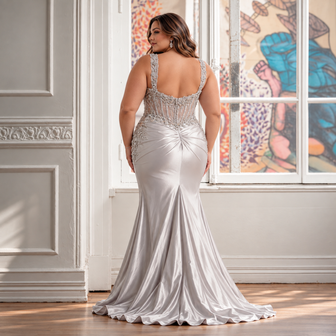 Emma Clara - Vestido de fiesta estilo sirena EC708 Plata