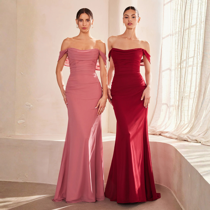 Emma Clara - Vestido de Fiesta largo borgoña corsé drapeado sirena