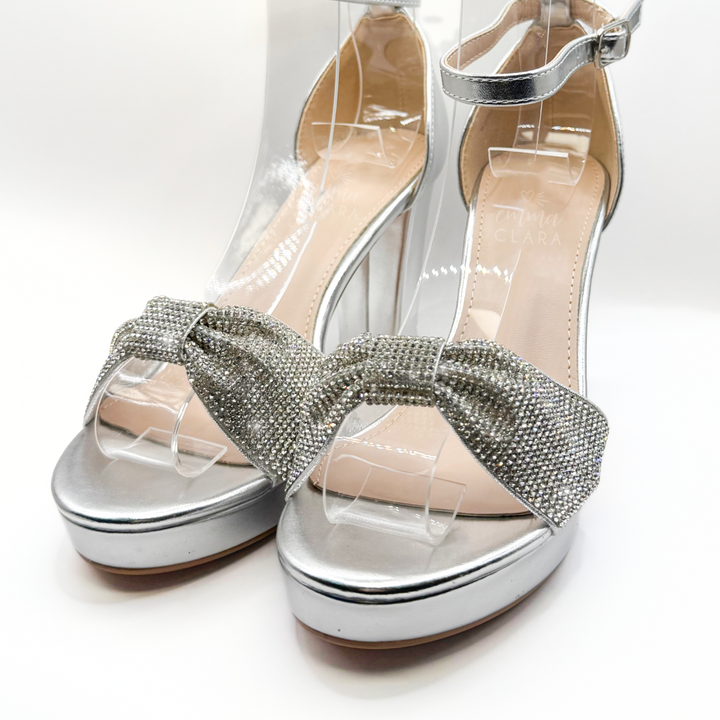 Emma Clara - Zapato de Fiesta Con Cinta en Strass Gisse Plateado