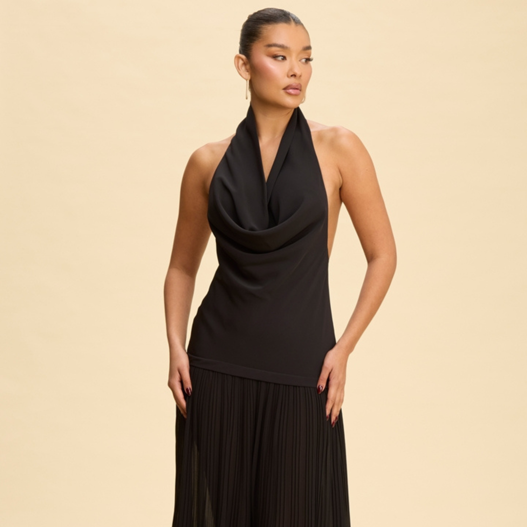 Emma Clara - Vestido largo halter con espalda descubierta Sarita Negro