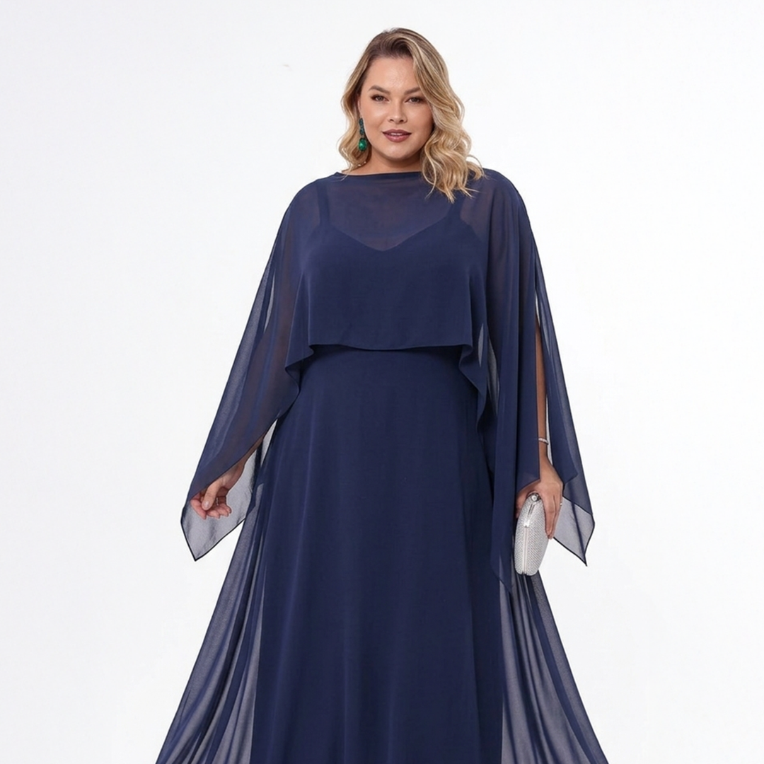 Emma Clara - Vestido de Fiesta Tipo A con Capa de Gasa Lía Azul Navy