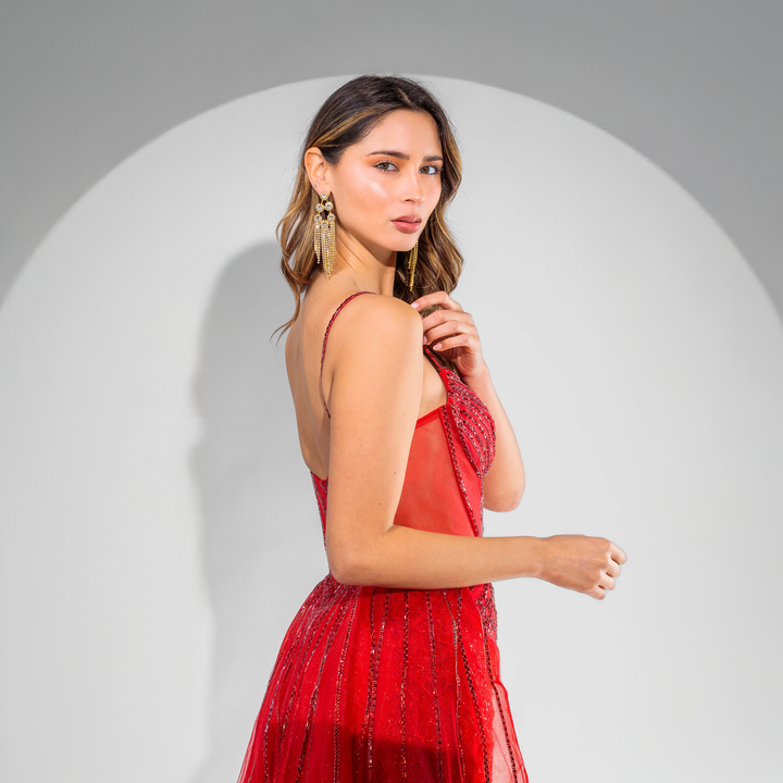 Emma Clara - Vestido de Fiesta Ajustado Con Strass EC0132 Rojo