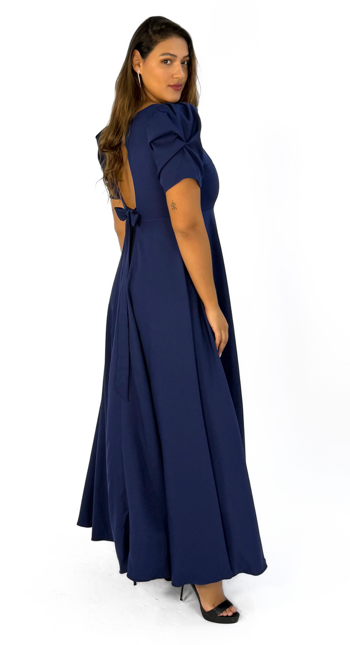 Emma Clara - Vestido Eduarda Escote Cuadrado Manga Espiral Azul Navy