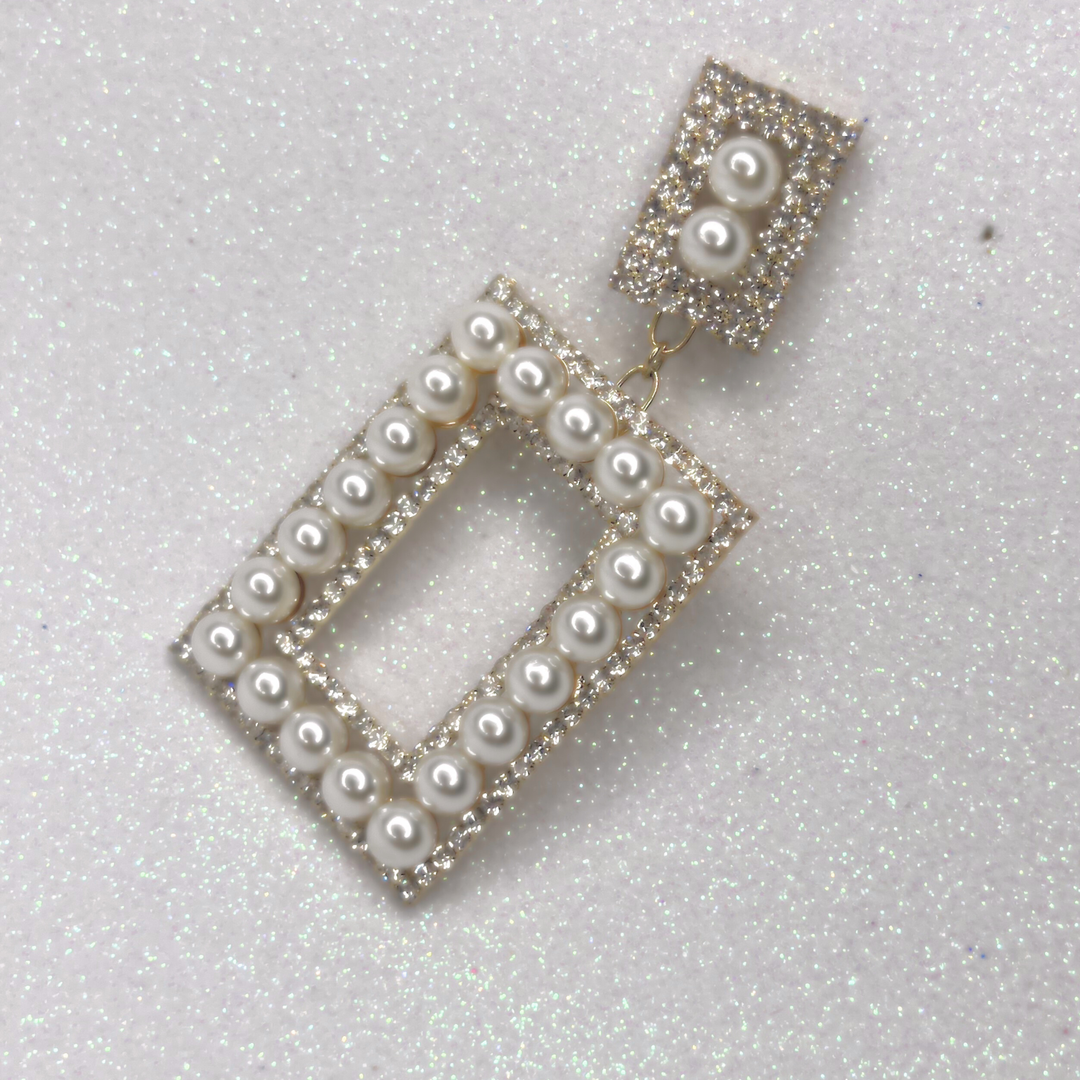 Emma Clara - Aros de Fiesta Rectangular diseño Perlas Dorado