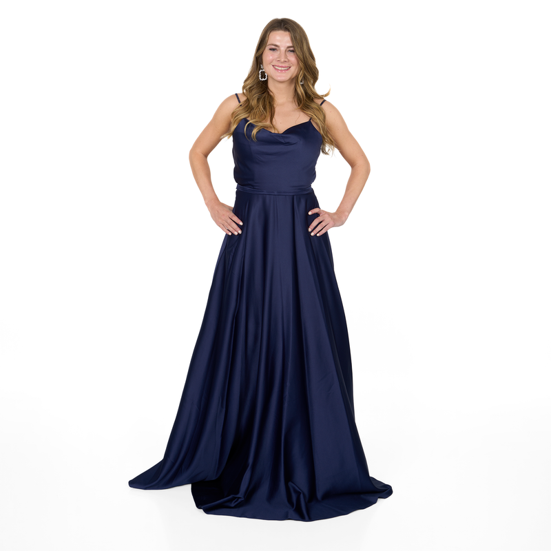Emma Clara - Vestido largo satin azul marino con espalda corset EC5480