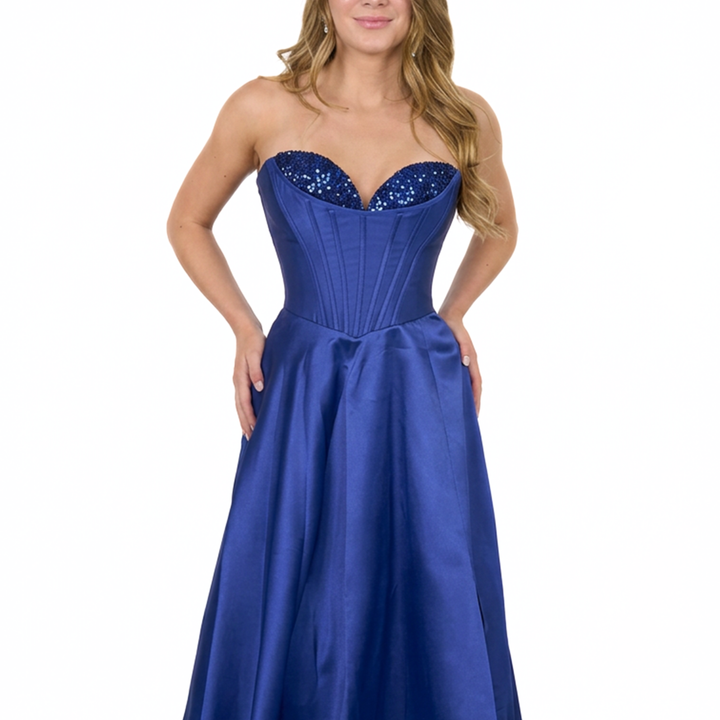 Emma Clara - Vestido de fiesta largo azul royal con corset Gloria