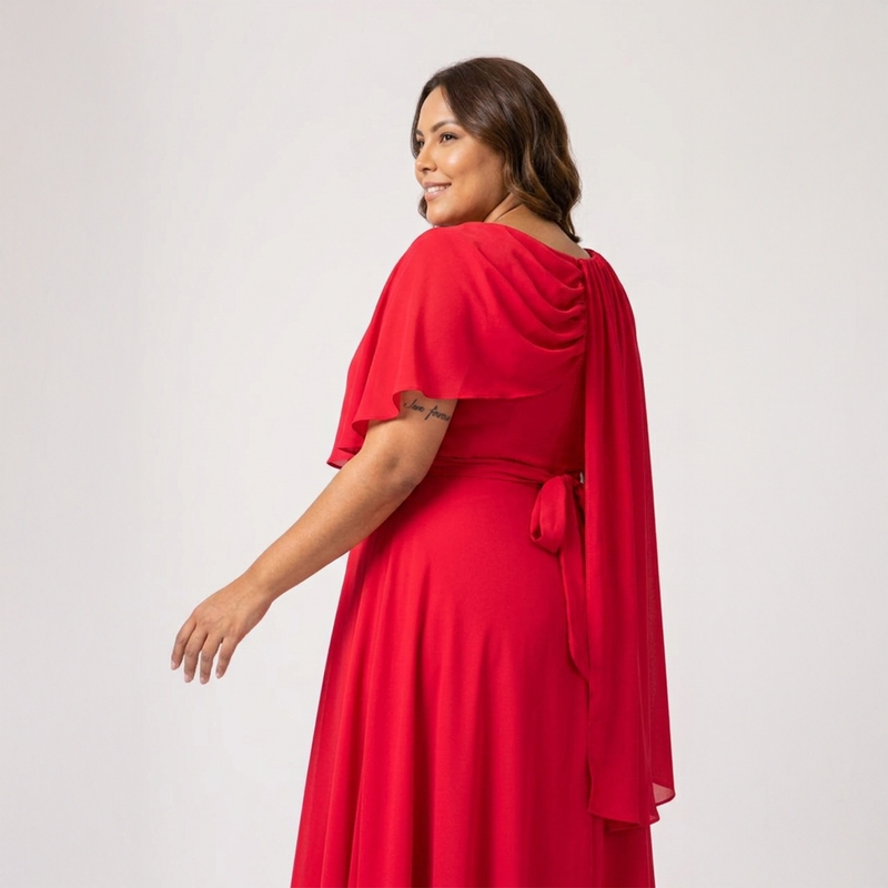 Emma Clara - Vestido de Fiesta con Capa y Falda Tipo A Rocío Rojo