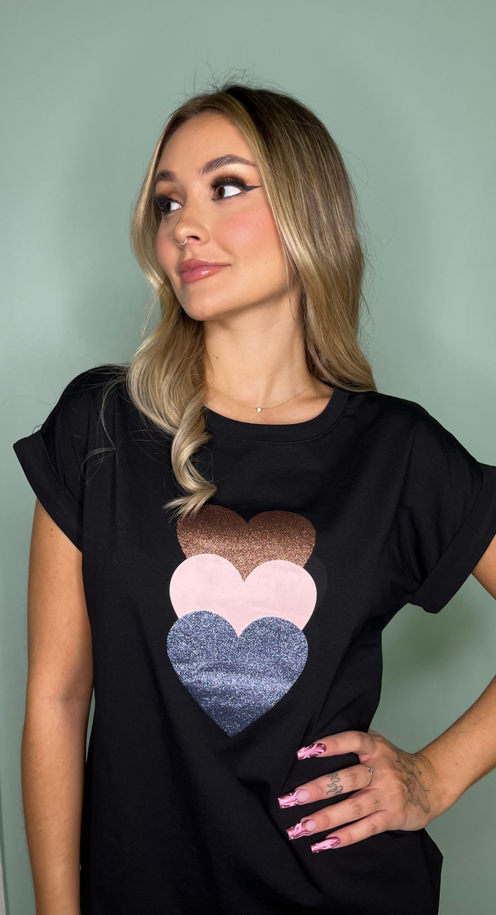 Emma Clara - Polera Corazones Bella Negro