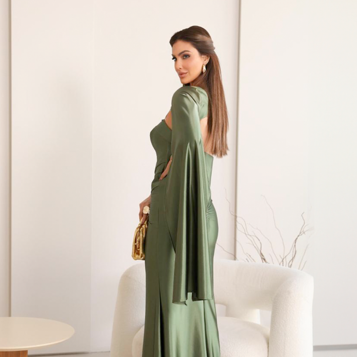 Emma Clara - Vestido de Fiesta Ajustado Capa desmontable Elsa Verde Olivo