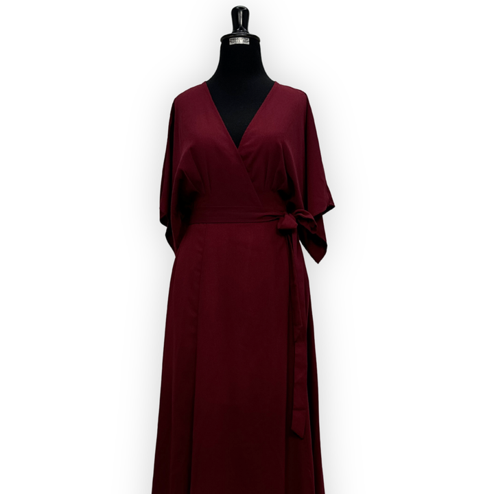 Emma Clara - Vestido Envolvente Manga Murciélago EC0258 Borgoña