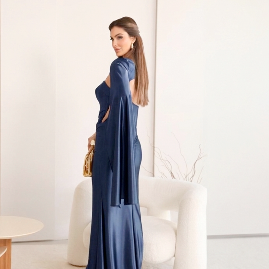 Emma Clara - Vestido de Fiesta Ajustado Capa desmontable Elsa Azul Marino