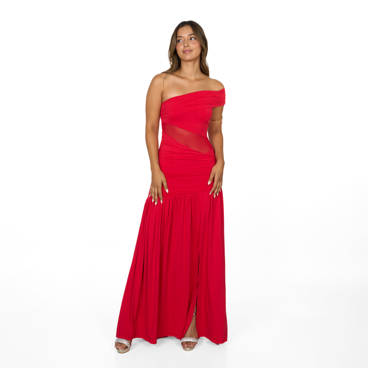 Emma Clara - Vestido largo rojo con escote off shoulder Mika
