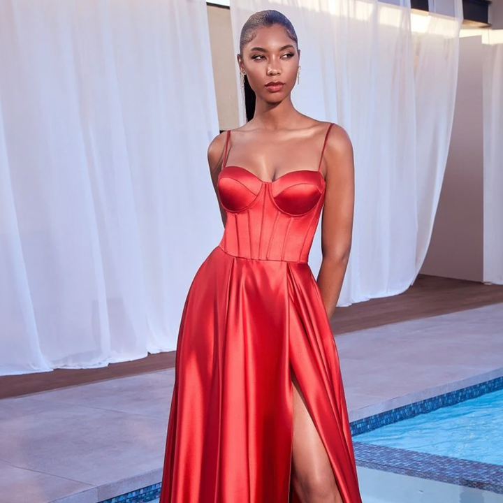 Emma Clara - Vestido De Fiesta Satín Con Corset EC0139 Rojo