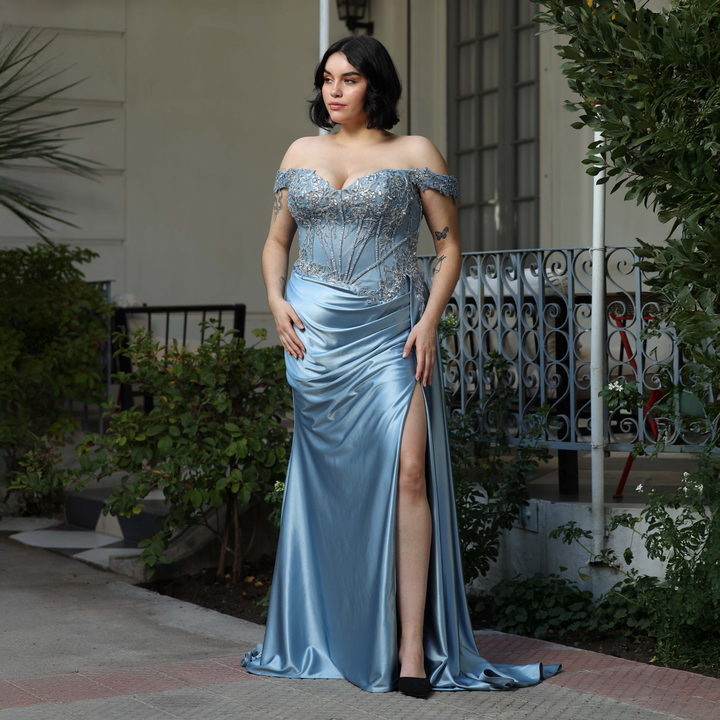 Emma Clara - Vestido de fiesta Corset pedrería Luciana Dusty Blue