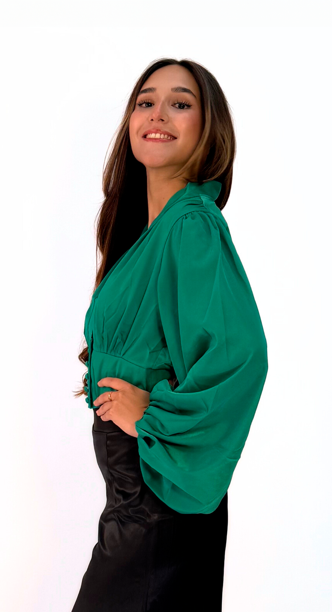 Emma Clara - Blusa Manga larga estilo Bombacha Verde Esmeralda