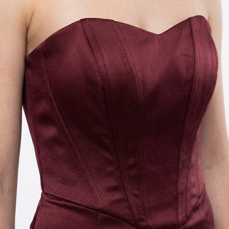 Emma Clara - Vestido de Fiesta midi Strapless Monse Borgoña