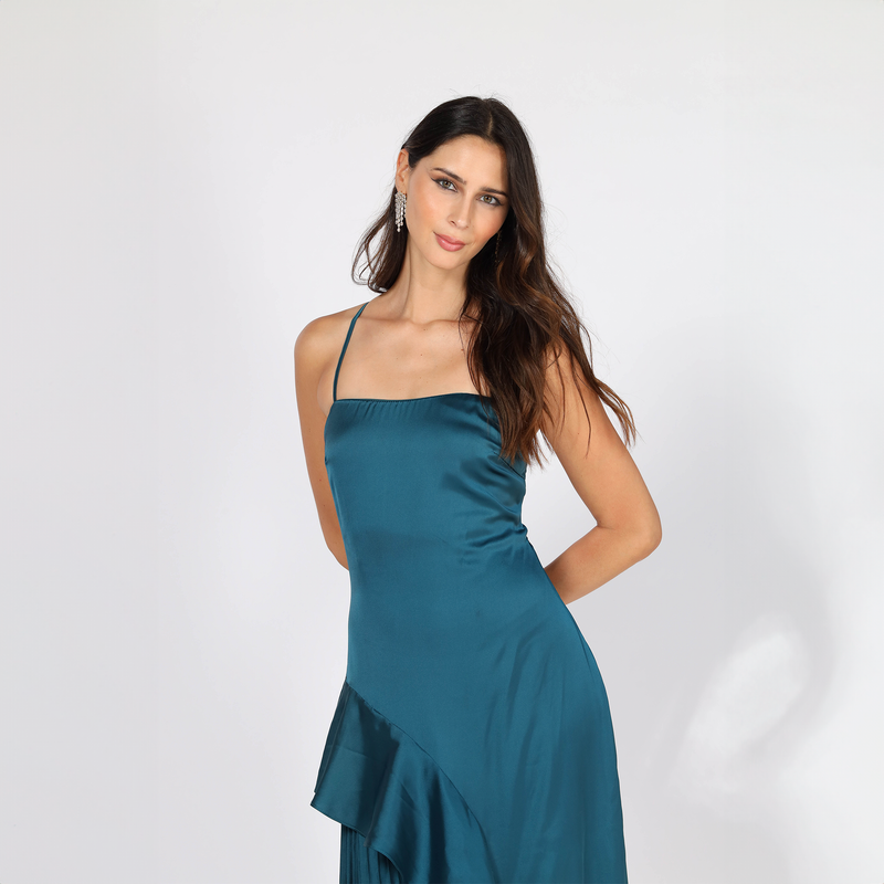 Emma Clara - Vestido de Fiesta Plisado Carmen Verde Petróleo