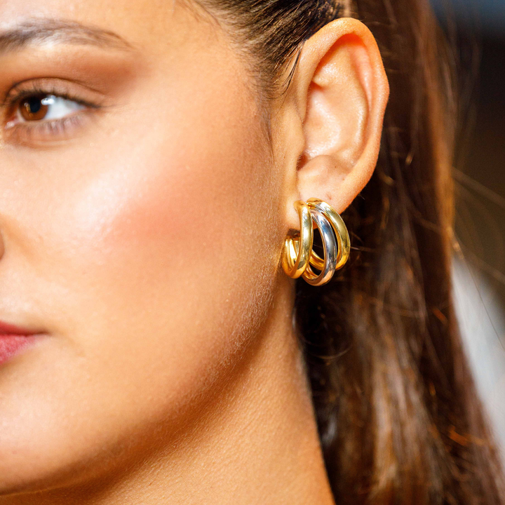 Emma Clara - Argollas Diseño Triple En Fantasía Dorado