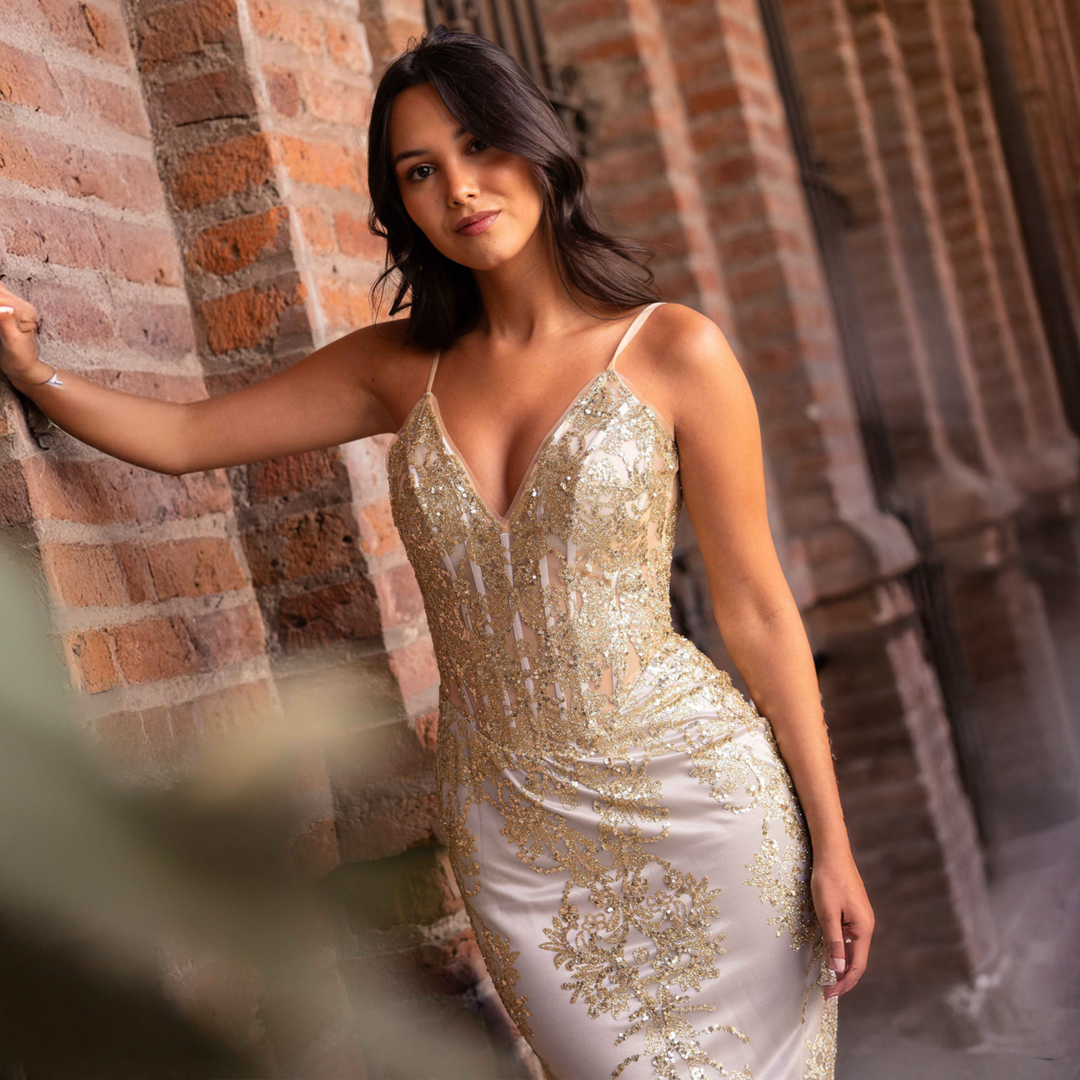 Emma Clara  - Vestido de Fiesta Sirena Brillante Marta Gold Mist