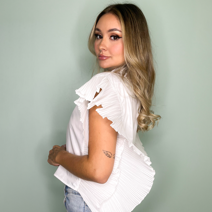 Emma Clara - Blusa Elegante Acabado Drapeado Eda Blanco