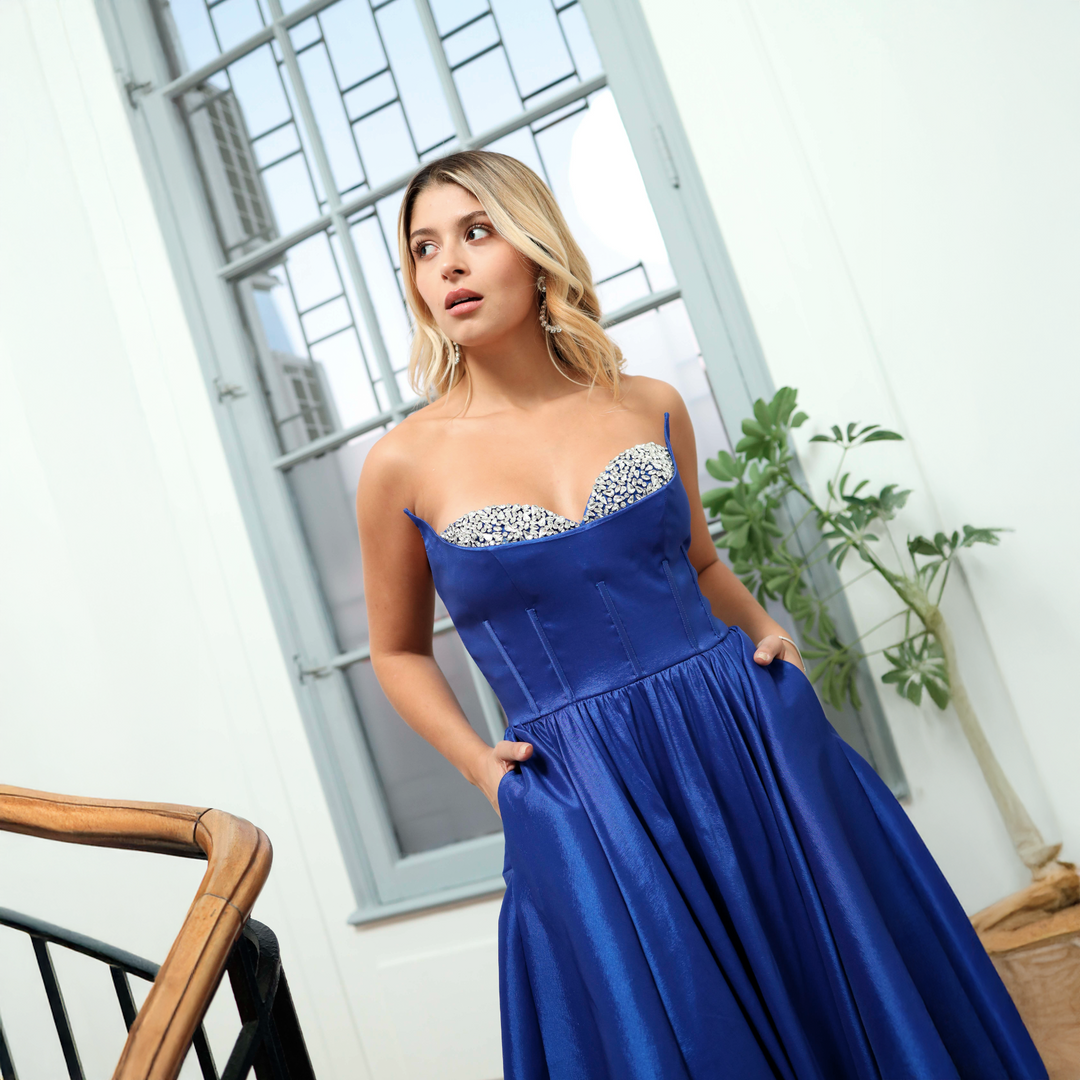 Emma Clara - Vestido de gala con brillo strass elegante Iris Azul Royal