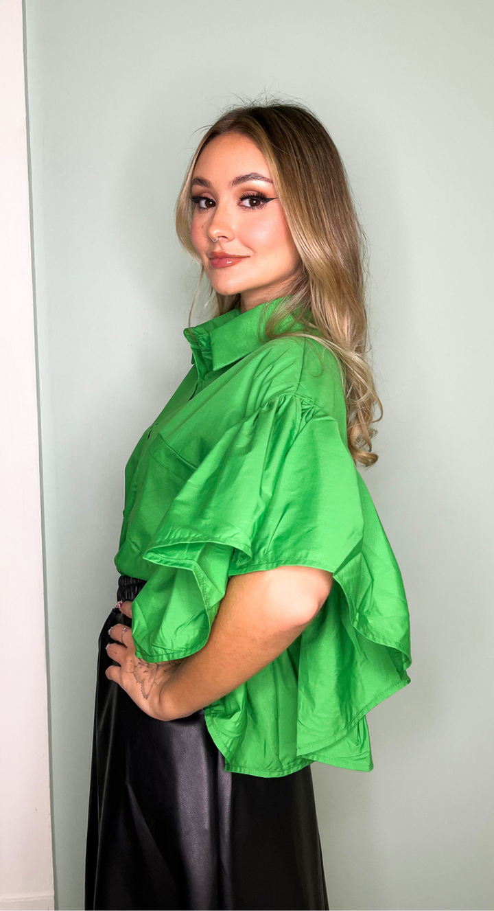 Emma Clara - Blusa Oversize Mangas Acampanadas Verde Esmeralda