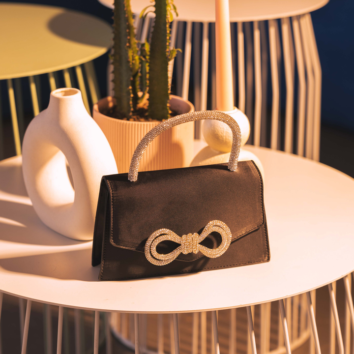 Emma Clara - Cartera De Fiesta Elegante Lazo Strass Negra